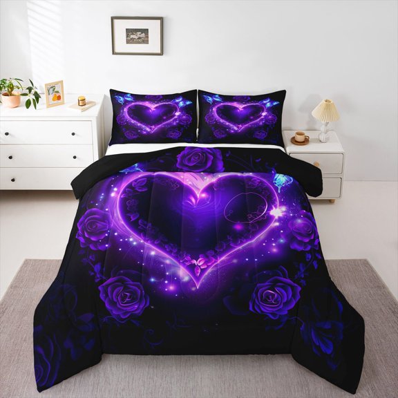 Castle Fairy Floral Love Heart Twin Comforter Sets for Female Men,Flower Rose Bedding Set