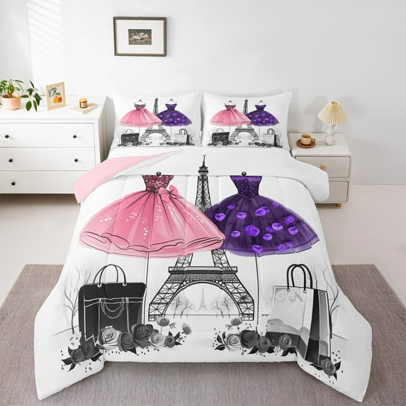 Castle Fairy Floral Princess Dress Girl Twin Comforter Sets,Chic Flower Rose Bedding Set