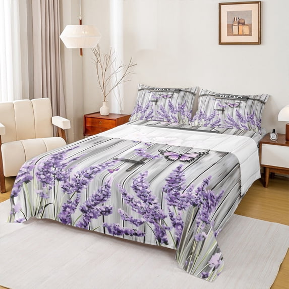 Castle Fairy Floral Purple Lavender Twin Sheet Sets 3pcs for Boys Girls,Flying Butterflies Twin Fitted Sheet Microfiber,Old Barn Door Breathable Flat Sheet,Lightweight Room Decor