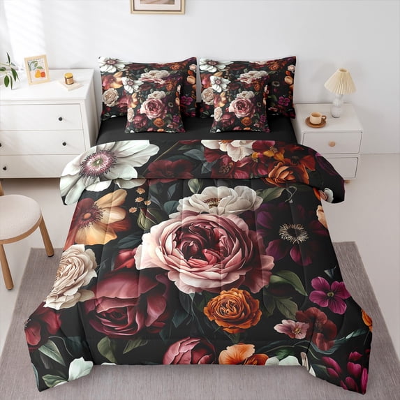 Castle Fairy Floral Rose 7 Pieces Bedding Comforter Set for Teenagers,Chic Flower Full Bedding Set Lightweight,Spring Graden Fitted Sheet Flat Sheet,Super Cozy Room Decor