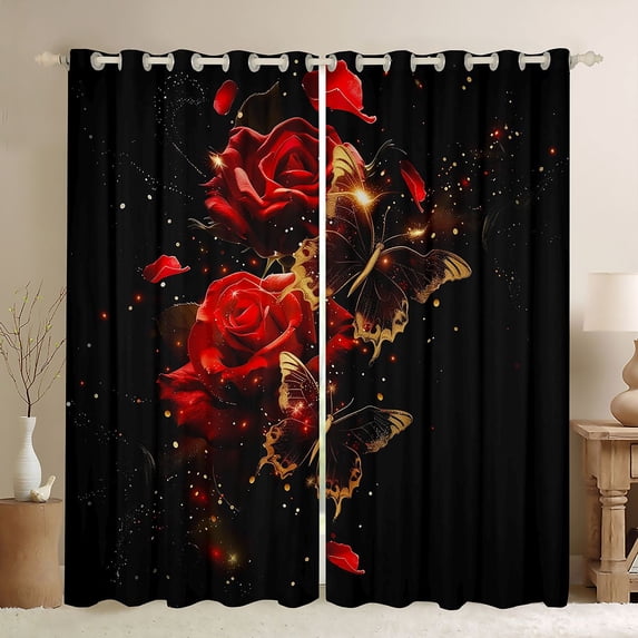 Castle Fairy Floral Rose Black Out Curtains,Romantic Curtains Pack of 2 (42x63 Each)