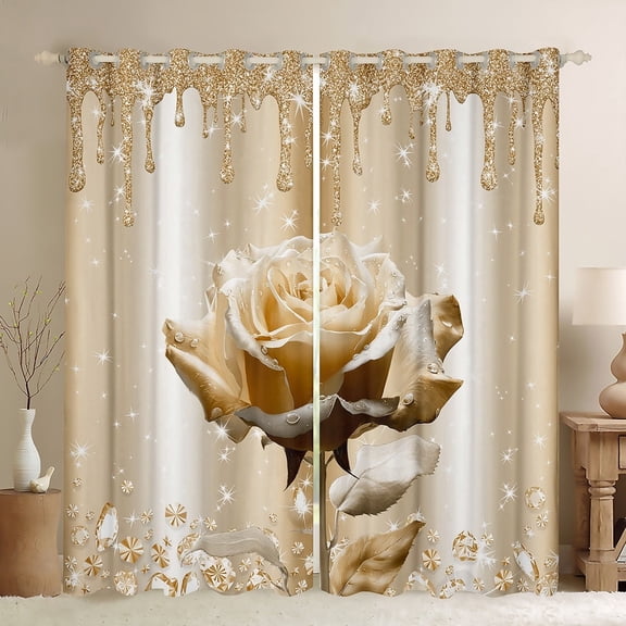 Castle Fairy Floral Rose Curtains Pack of 2 (42x84 Each),Sparkling Crystal Curtains Blackout,Bling Splash Sequin Bedroom Curtains,Microfiber Girls Bedroom Decor