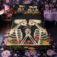 thumbnail image 1 of Castle Fairy Floral Skeleton Couple Zipper Queen Comforter Set with Fitted Sheet and 2 Pillowcases,Romantic Gothic Valentine Zipper Bedding Set,Cream Black,4 Pieces,Black Reversible, 1 of 6