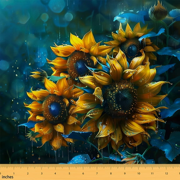 Castle Fairy Floral Sunflower Fabric by the Yard 1 Yard,Chic Flower Home Decor Fabric by the Yard,Botanical Plants Room Decor Fabric by the Yard,Super Cozy Room Decor