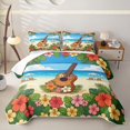 thumbnail image 1 of Castle Fairy Floral Ukulele Beach Bed Spread Queen,Hibiscus Palm Summer Coastal Graphic Queen Coverlet Set,Orange Blue, 1 of 7