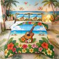 thumbnail image 1 of Castle Fairy Floral Ukulele Beach Full Size Comforter Sets 3-Piece,Hibiscus Palm Summer Coastal Graphic Bedding Comforter Set,Orange Blue,Reversible,1 Comforter and 2 Pillowcases, 1 of 6
