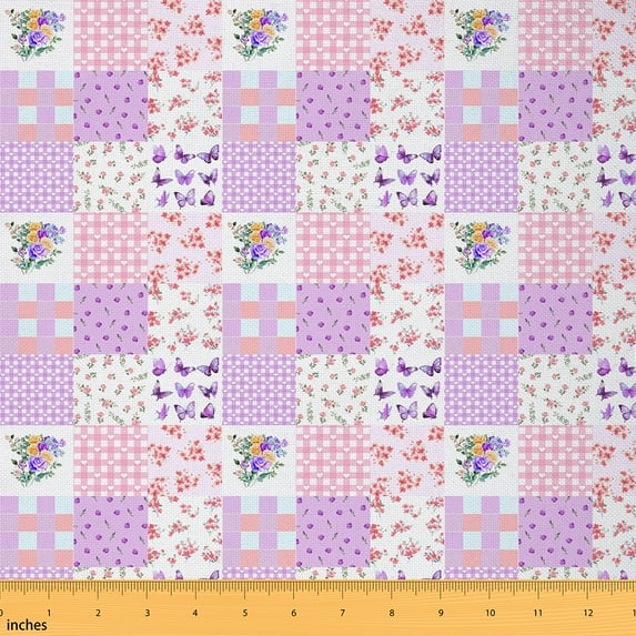 Castle Fairy Flower Butterfly Fabric by the Yard 2 Yards,Geometric Lattice Room Decor Fabric by the Yard,Love Heart Print Sewing Fabric,Super Cozy Room Decor