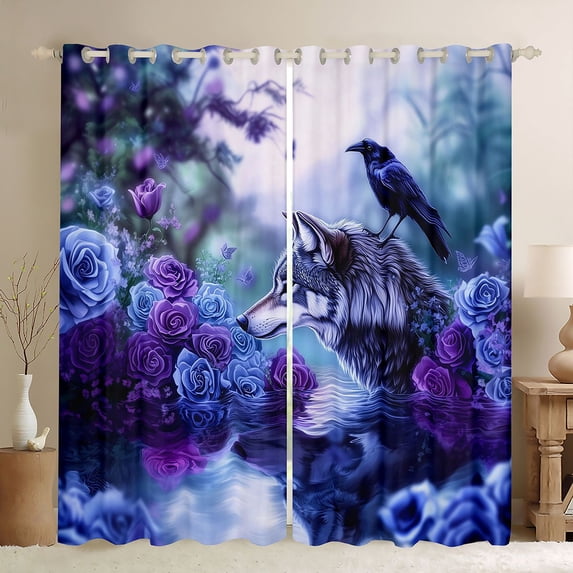 Castle Fairy Flower Crow Wolf Black Out Curtains,Rose Curtains Pack of 2 (42x63 Each)