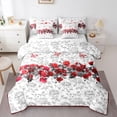 thumbnail image 1 of Castle Fairy Flower Rose Bedding Comforter Set 7-Piece for Female Men Adults,Chic Floral Blossoms King Bedding Sets,Grey Red Ultra Soft Bed Sheets,Breathable Home Decor,Reversible, 1 of 8