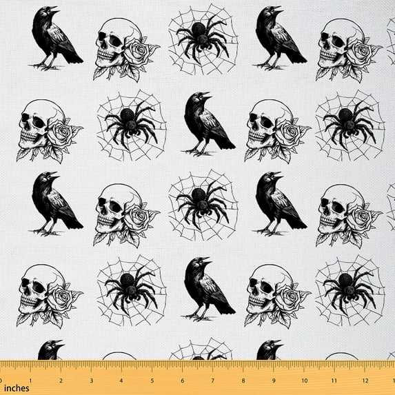 Castle Fairy Flower Skull Fabric by the Yard 1 Yard for Teens,Animal Spider Home Decor Fabric by the Yard,Gothic Crow Room Decor Fabric by the Yard,Super Cozy Room Decor