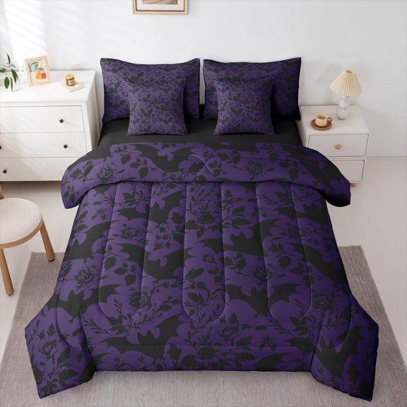 Castle Fairy Flying Bats Twin Bedding Sets,Gothic Rose Bedding Comforter Set