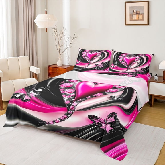 Castle Fairy Flying Butterflies Bed Sheets,Love Heart King Sheets