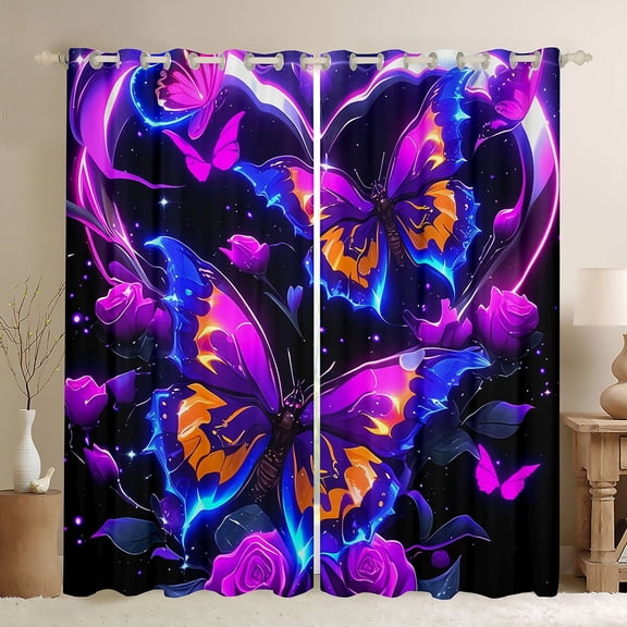 Castle Fairy Flying Butterflies Black Out Curtains for Female Men,Chic Floral Rose Curtains Pack of 2 (42x63 Each),Starry Sky Bedroom Curtains,Luxury Bedroom Decor
