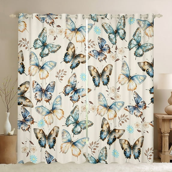 Castle Fairy Flying Butterflies Blackout Curtains Set of 2 (52x84 Each) for Children Women Girls,Vintage Flower Window Curtains,Watercolor Gradient Curtains and Drapes,Super Cozy Room Decor