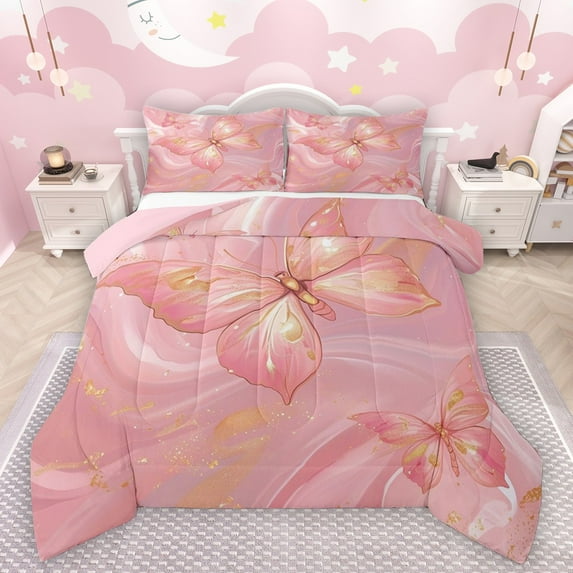 Castle Fairy Full 3-Piece Butterfly & Marble Modern Comforter Set