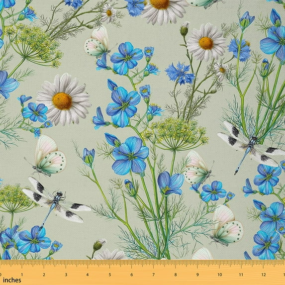 Castle Fairy Flying Butterfly Fabric by the Yard 3 Yard,Green Blue Fabric for Sewing,Exotic Style Room Decor Fabric by the Yard,Ultra Soft Flower Home Decor