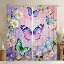Castle Fairy Flying Gradient Butterflies Black Out Curtains,Abstract Ombre Watercolor Curtains Pack Of 2 (42X63 Each),Dreamy Princess Bedroom Curtains,Luxury Bedroom Decor