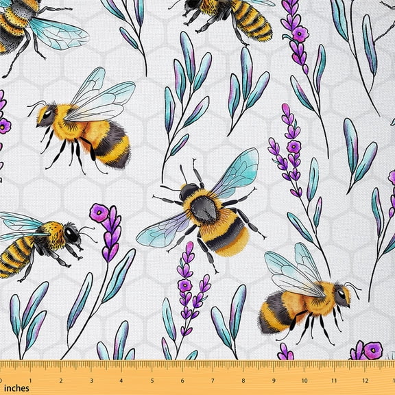 Castle Fairy Flying Honeybee Fabric by the Yard 5 Yard,Chic Flower Sewing Fabric,Geometric Honeycomb Fabric for Sewing,Microfiber Teenager Bedroom Decor