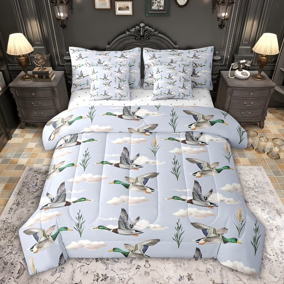 Castle Fairy Flying Mallard Duck Bedding Comforter Set,River House Queen Bedding Sets
