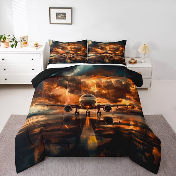 Castle Fairy Flying Plane Transportation 3-Piece Comforter Set for Teens, Queen Size