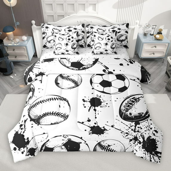 Castle Fairy Football Baseball 7-Piece Bedding Comforter Set for Teens Women Men,Sport Gamer King Bedding Sets,Abstract Watercolor Splash Ultra Soft Bed Sheets,Lightweight Room Decor