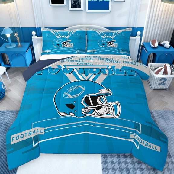 Castle Fairy Football Game Bedding Comforter Set 2pcs for Teens Boys Girls,Blue Grey Twin Comforter Sets Microfiber,Sport Theme Breathable Bedding Set,Super Cozy Room Decor,Reversible