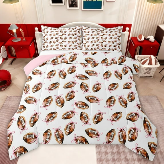 Castle Fairy Football Game Queen Comforter Set for Teens,Sport Gamer Bedding Comforter Set