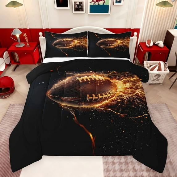 Castle Fairy Football Gamer Bedding Comforter Set 2pcs for Adults Teenagers,Abstract Lightning Twin Comforter Sets Microfiber,Sport Theme Breathable Bedding Set,Super Cozy Room Decor,Reversible