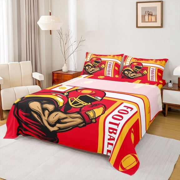 Castle Fairy Football Gamer Twin Sheet Sets 3pcs for Boys Girls,Ball Game Twin Fitted Sheet Microfiber,Sport Gaming Breathable Flat Sheet,Lightweight Room Decor