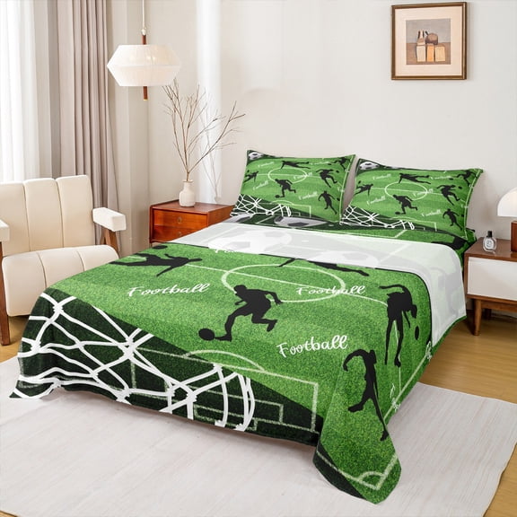 Castle Fairy Football Gamer Twin Sheet Sets 3pcs for Kids Teens,Sport Theme Soccer Twin Fitted Sheet Microfiber,Ball Game Breathable Flat Sheet,Breathable Home Decor