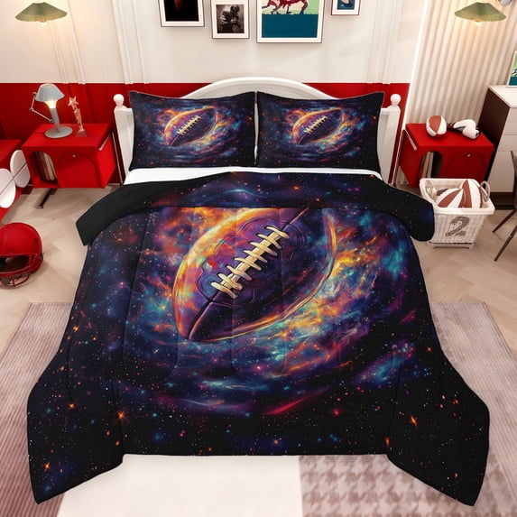 Castle Fairy Football Print 3 Pieces Queen Comforter Set for Boys Girls,Hippie Graffiti Splash Ultra Soft Bedding Sets,Sport Rugby Gamer Bedding Comforter Set Breathable,Super Cozy Room Decor