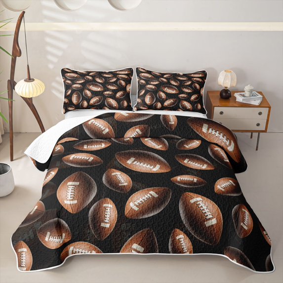 Castle Fairy Football Print Bed Spread Queen,Ball Gamer Queen Coverlet Set,Black Brown White