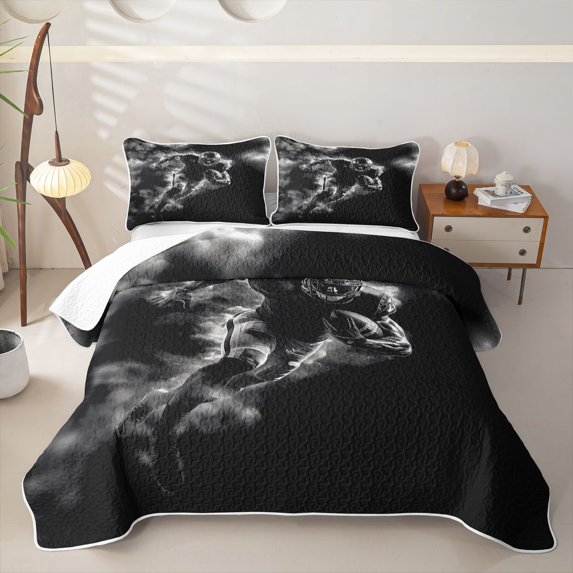 Castle Fairy Football Print Bed Spread Queen,Sport Ball Gamer Queen Coverlet Set,Black White Gray