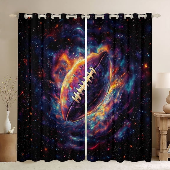 Castle Fairy Football Print Black Out Curtains for Boys Girls,Hippie Graffiti Splash Curtains Pack of 2 (42x63 Each),Sport Rugby Gamer Bedroom Curtains,Super Cozy Room Decor
