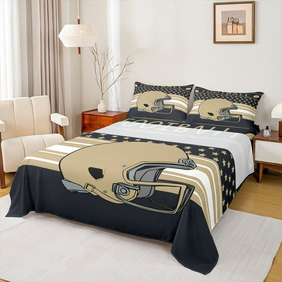 Castle Fairy Football Print Boy Twin Sheet Sets 3pcs,Sport Rugby Twin Fitted Sheet Microfiber,USA Flag Breathable Flat Sheet,Breathable Home Decor