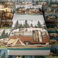 thumbnail image 1 of Castle Fairy Forest Camper Art Zipper Full Size Comforter Sets with Fitted Sheet and 2 Pillowcases,Happy Camping Zipper Bedding Set for Bedroom,Brown Green,4pcs,Grey Reversible, 1 of 6