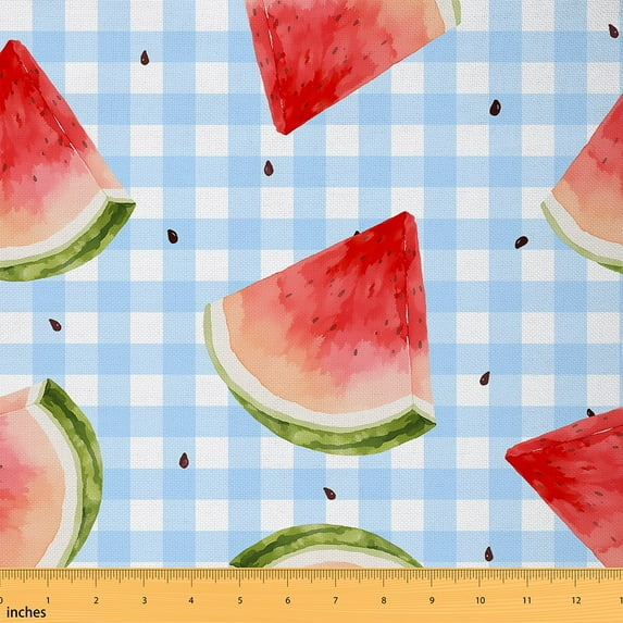 Castle Fairy Fruit Watermelon Fabric by the Yard 5 Yards,Geometric Lattice Fabric for Sewing,Blue Red Home Decor Fabric by the Yard,Super Cozy Room Decor