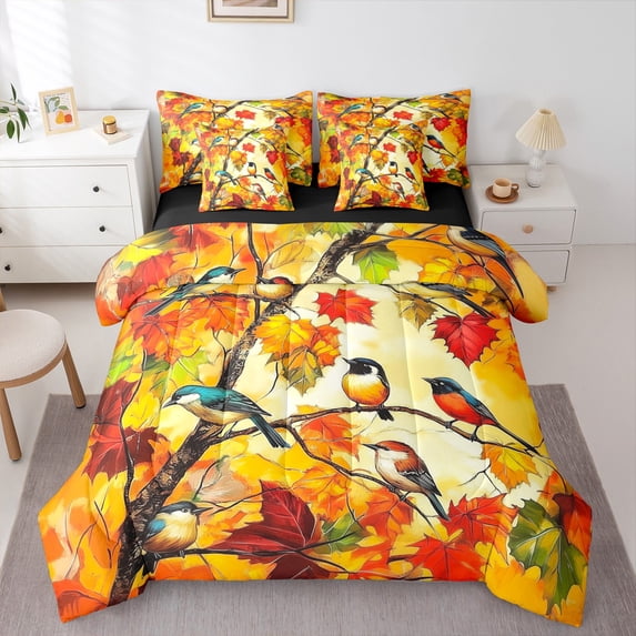 Castle Fairy Full 7-Piece Teens Animal Bird Maple Leaves Bedding Set