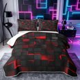 thumbnail image 1 of Castle Fairy Futuristic 3D Cube Quilt King 3 Pieces,Abstract Neon Red Rim Highlight King Coverlet Set,Black Bright Red,1 Bedspread and 2 Pillowcases, 1 of 7
