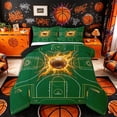 thumbnail image 1 of Castle Fairy Futuristic Basketball Court Print Queen Comforter Set 3 Pieces, Abstract Ball Flame Comforter Sets Queen, Green Gold Orange,Black Reversible,1 Comforter and 2 Pillowcases, 1 of 6