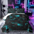thumbnail image 1 of Castle Fairy Futuristic Cube Texture Twin Quilt Set 2 Pieces,Minimalist Cyan Neon Outline Twin Coverlet Set,Black Teal,1 Bedspread and 1 Pillowcase, 1 of 7