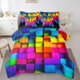 thumbnail image 1 of Castle Fairy Futuristic Cubes 7 Pieces Bedding Comforter Set,Colorful Plaid Full Bedding Set Lightweight,Geometric Lattice Fitted Sheet Flat Sheet,Ultra Soft Abstract Home Decor,Reversible, 1 of 8