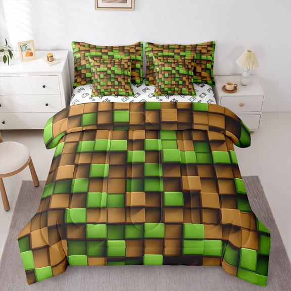 Castle Fairy Futuristic Cubes Boy Twin Bedding Sets,Geometric Plaid Bedding Comforter Set