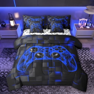 Castle Fairy Futuristic Cubes Gamepads Bedding Comforter Set,Gamer Full Bedding Set