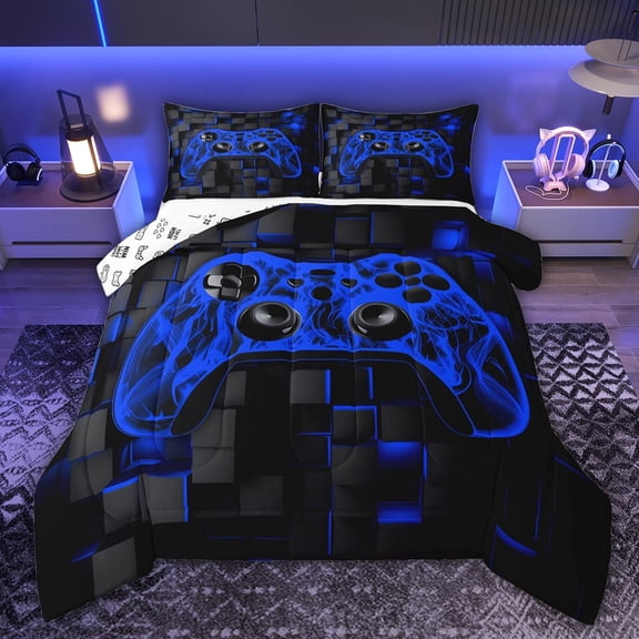 Castle Fairy Futuristic Cubes Gamepads Full Size Comforter Sets,Gamepads Bedding Sets