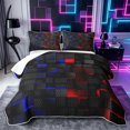 thumbnail image 1 of Castle Fairy Futuristic Cubic Grid Quilt King 3 Pieces,Abstract Neon Edge Accent King Coverlet Set,Black Bright Red Royal Blue,1 Bedspread and 2 Pillowcases, 1 of 7