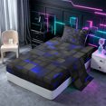 thumbnail image 1 of Castle Fairy Futuristic Cubic Grid Twin Sheets 3pcs,Minimalist Neon Geometric Bedding,Black Royal Blue,1 Flat Sheet, 1 Fitted Sheet and 1 Pillowcase, 1 of 7