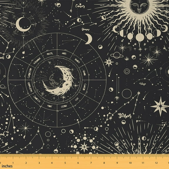 Castle Fairy Galaxy Universe Fabric by the Yard 1 Yard,Sun Moon Home Decor Fabric by the Yard,Bohemian Theme Room Decor Fabric by the Yard,Luxury Teens Bedroom Decor