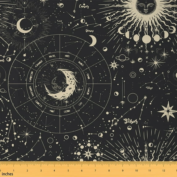 Castle Fairy Galaxy Universe Fabric by the Yard 1 Yard,Sun Moon Home Decor Fabric by the Yard,Bohemian Theme Room Decor Fabric by the Yard,Luxury Teens Bedroom Decor