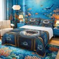 thumbnail image 1 of Castle Fairy Gallery Great White Shark Queen Sheets 4 Pieces,Ornate Gold Frame Underwater Print Queen Sheet Sets,Navy Gold,1 Fitted Sheet,1 Flat Sheet and 2 Pillowcases, 1 of 6